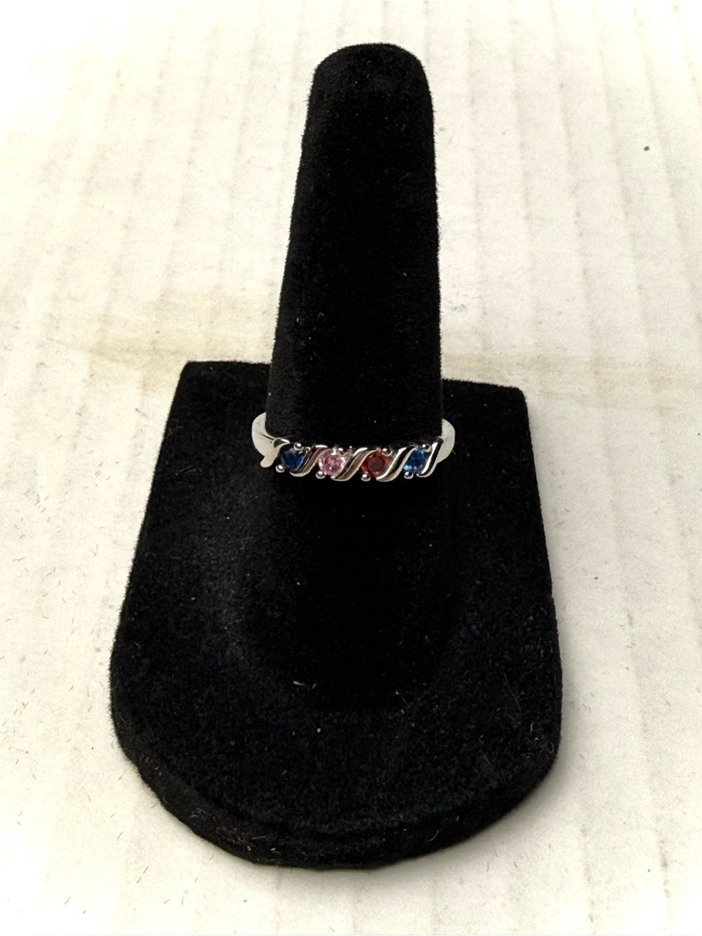 Sterling Silver Mothers Ring Birthstone Rhinestone Silver Tone